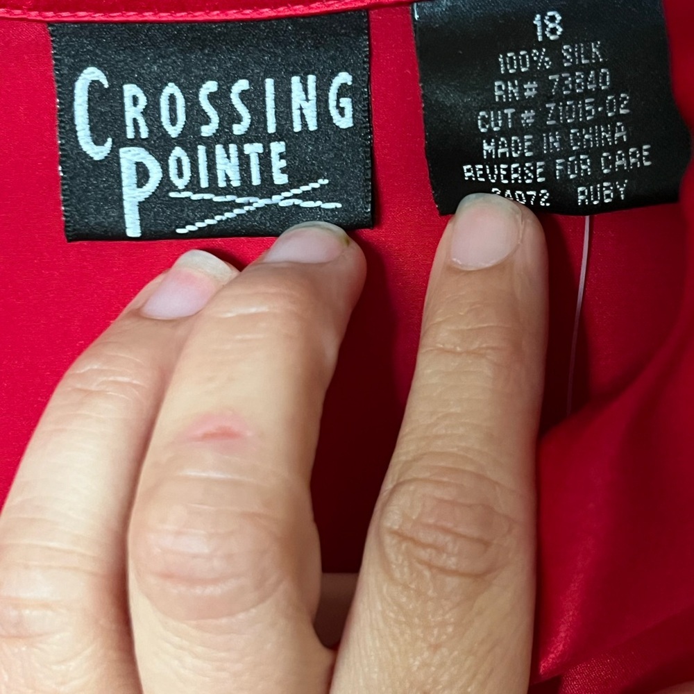 Vintage 1990s Crossing Pointe Red Silk Blouse Size XL Romantic Ruffle Detail - Picture 2 of 7